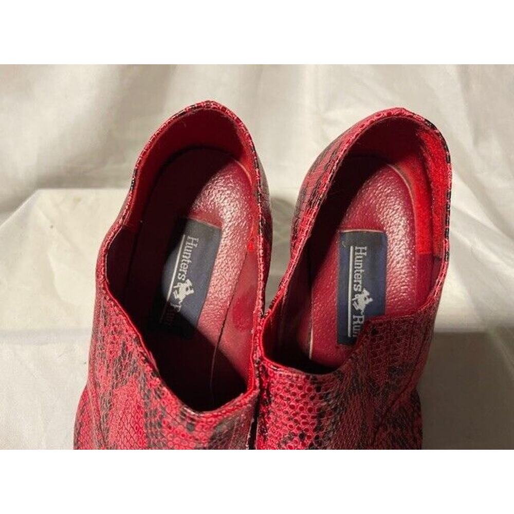 Western Ankle Boots Women’s 8.5W Red Black Snakeskin Pattern Slip-On Work Party - Picture 5 of 11